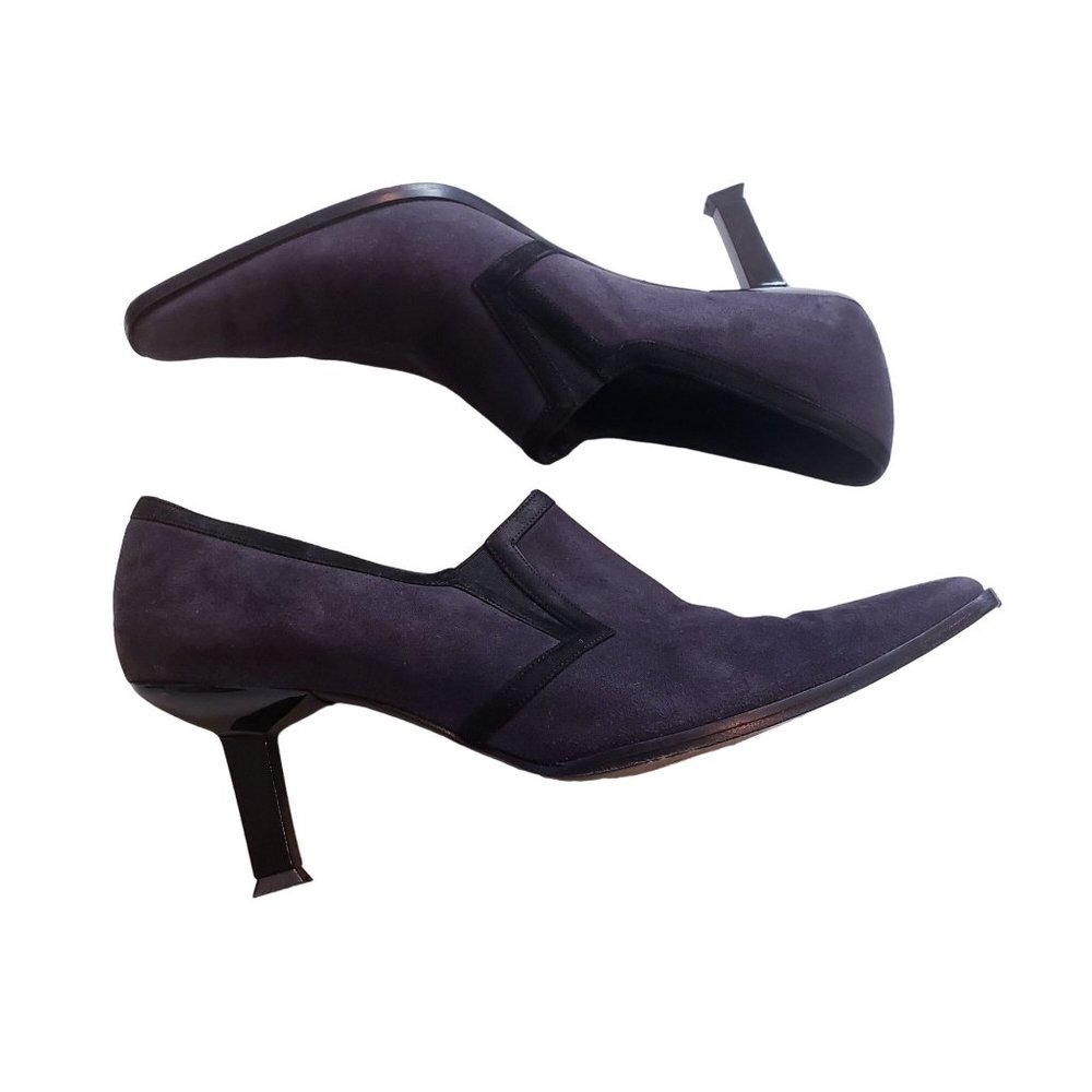 Warren Edwards Handmade Vintage Kitten heels size 9 black‎ on black trim pointed